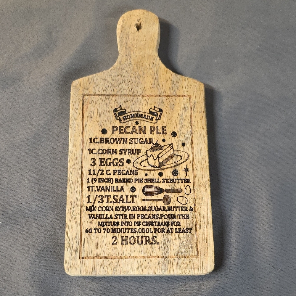 Wooden Recipe Cutting Board for Pecan Pie